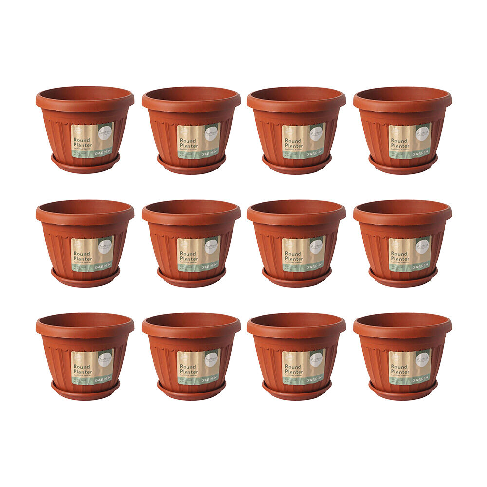 12PK Antheia Green Homewares 23cm Garden Pot w/ Saucer Assorted - Brown