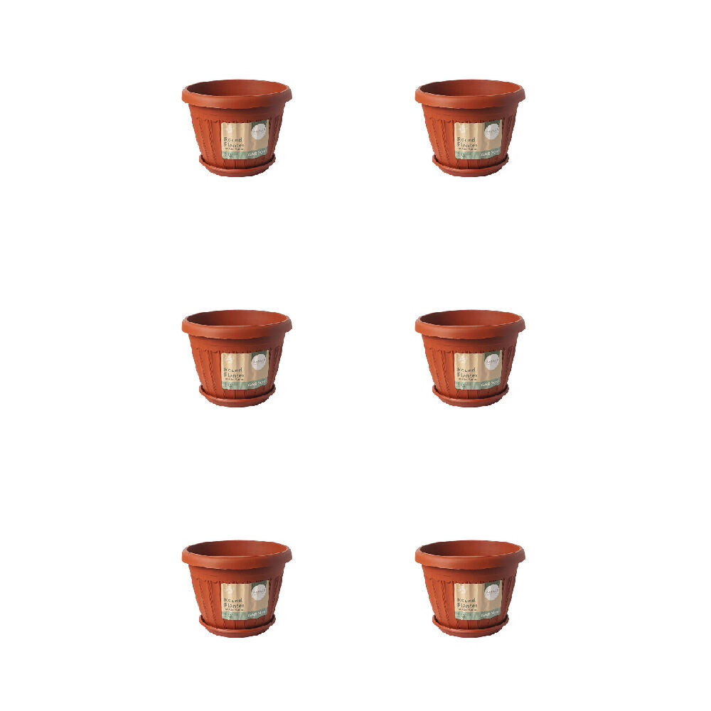 6PK Antheia Green Homewares 23cm Garden Pot w/ Saucer Assorted - Brown