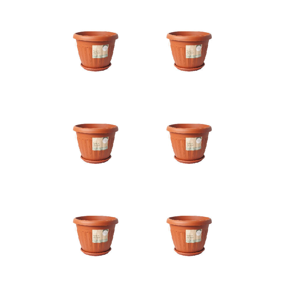 6PK Antheia Green Homewares 28cm Garden Pot w/ Saucer Assorted - Brown