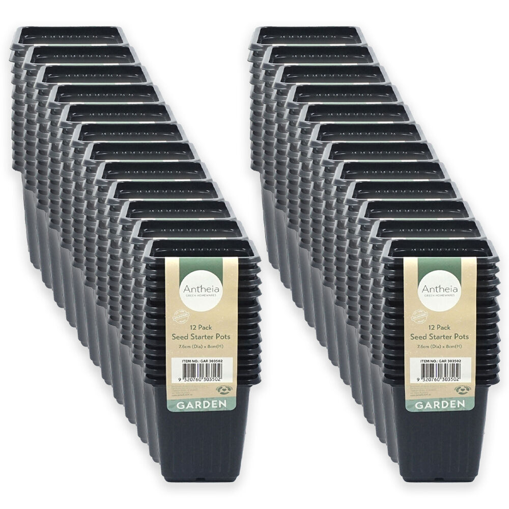 24x 12pc Antheia Small Square Soft Seed Starter Pots Pack 7.6x8cm Black