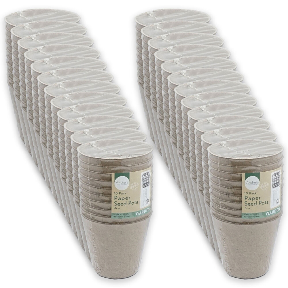 24x 10pc Antheia Eco Round Recycled Paper Seed Pots Planter Pack 8cm Brown