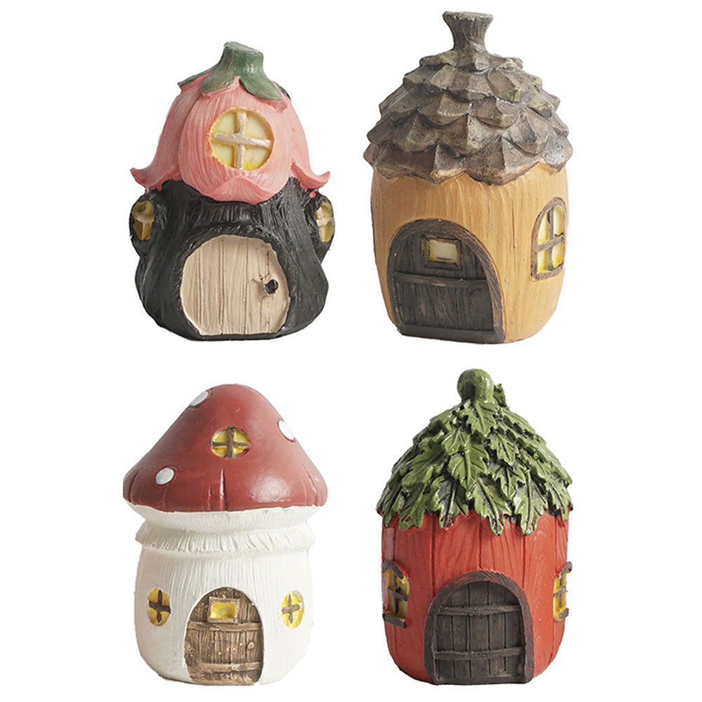 4PK Antheia Green Homewares Fairy Garden Mini Tree House Assorted