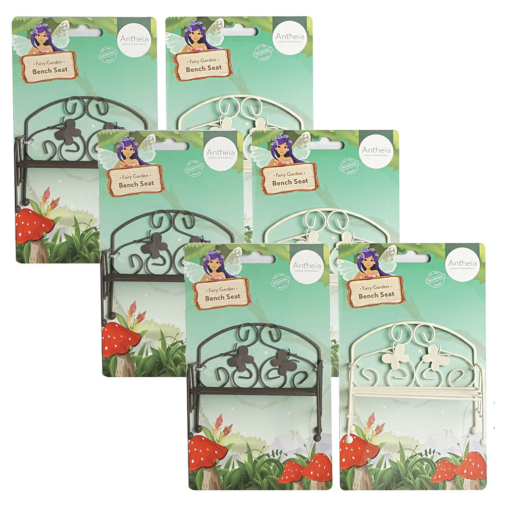 6PK Antheia Green Homewares Fairy Garden Metal Bench Seat Assorted