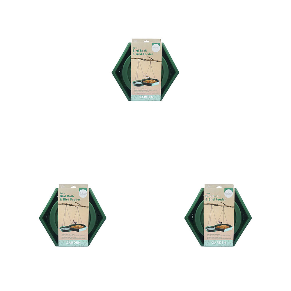 6pc Antheia Green Homewares Bird Bath & Bird Feeder Green 28cm
