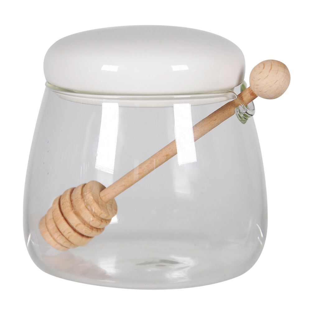 NF Living Honey Jar 350ml 9x9cm Glass Ceramic Kitchen Organisers White