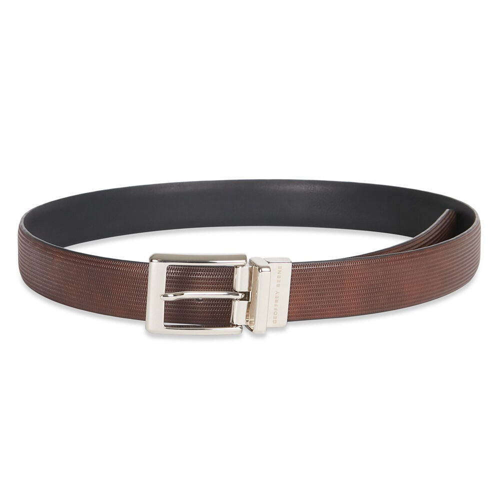 Geoffrey Beene Leather Pin Buckle Textured Rev Belt - Brown/Black