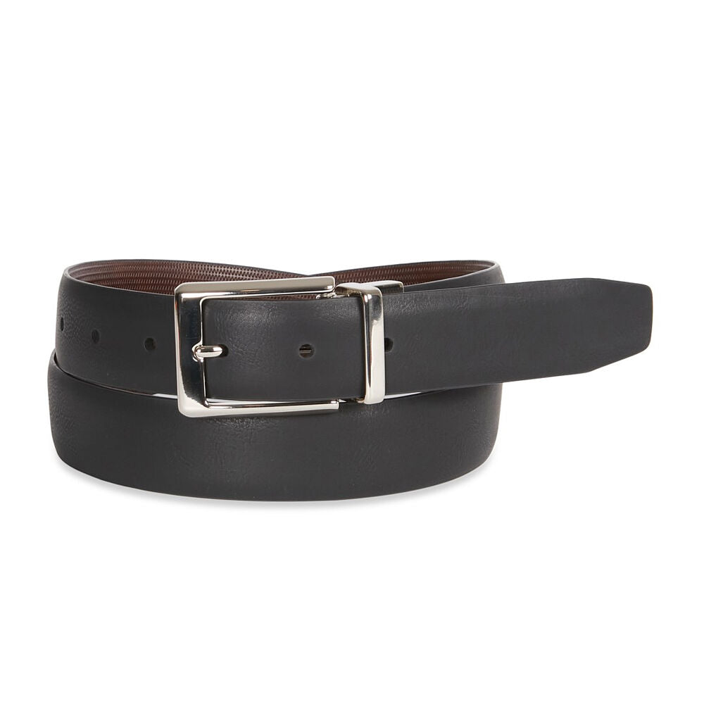 Geoffrey Beene Leather Pin Buckle Textured Rev Belt - Brown/Black