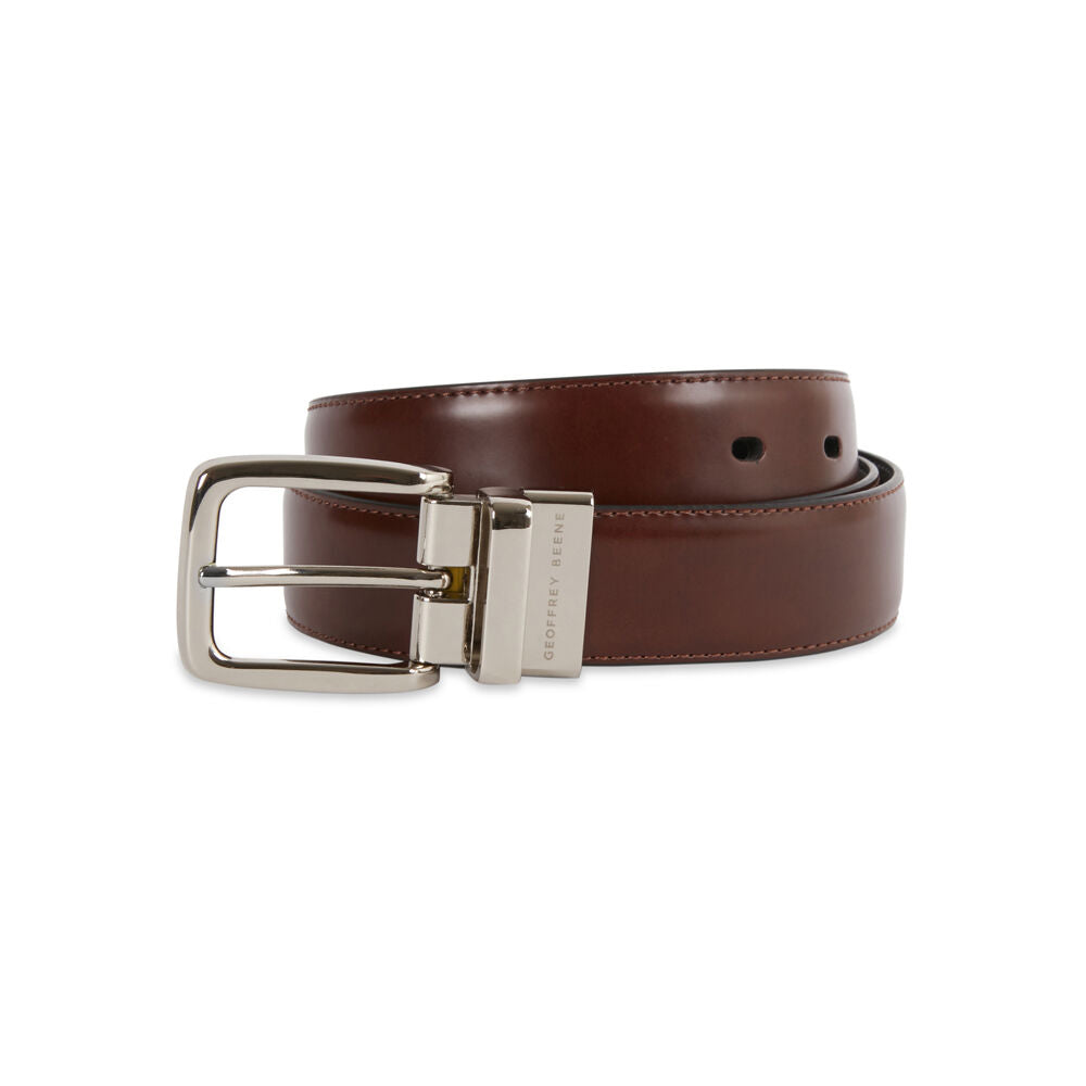 Geoffrey Beene Leather Pin Buckle Revo Belt - Chocolate/Black