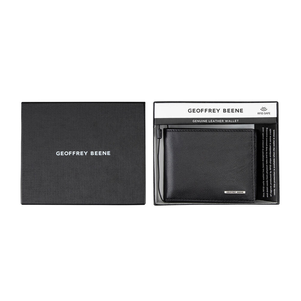 Geoffrey Beene Leather Bi-Fold Wallet w/ Coin Pouch - Black
