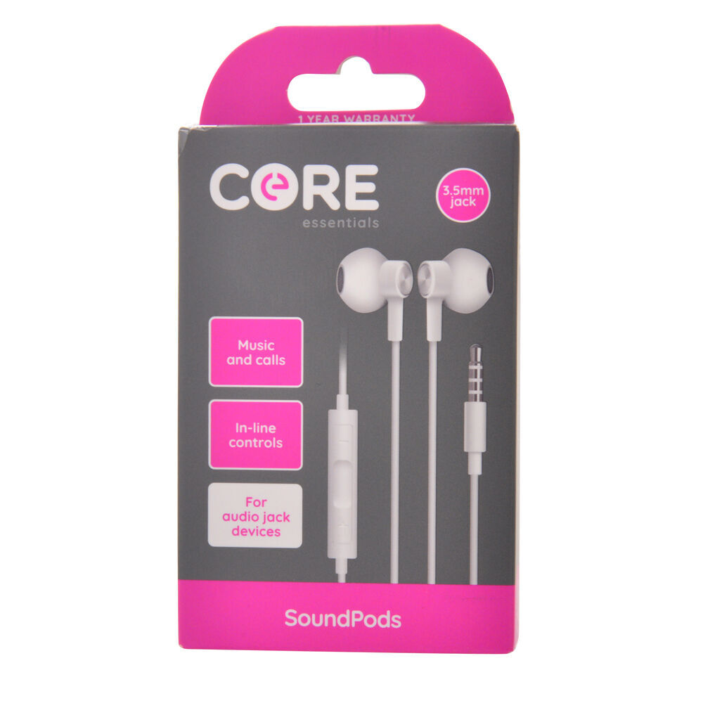 2PK Core Essentials Soundpods/Earphones In-Ear Wired w/ Mic 3.5mm - White