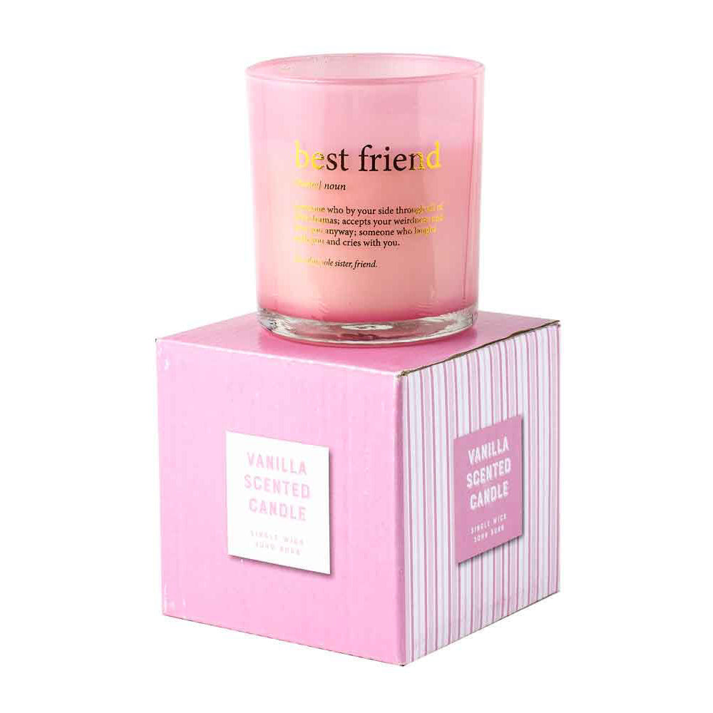 Best Freind Noun Vanilla Scented Pink Pearlescent Candle Round 12.5cm