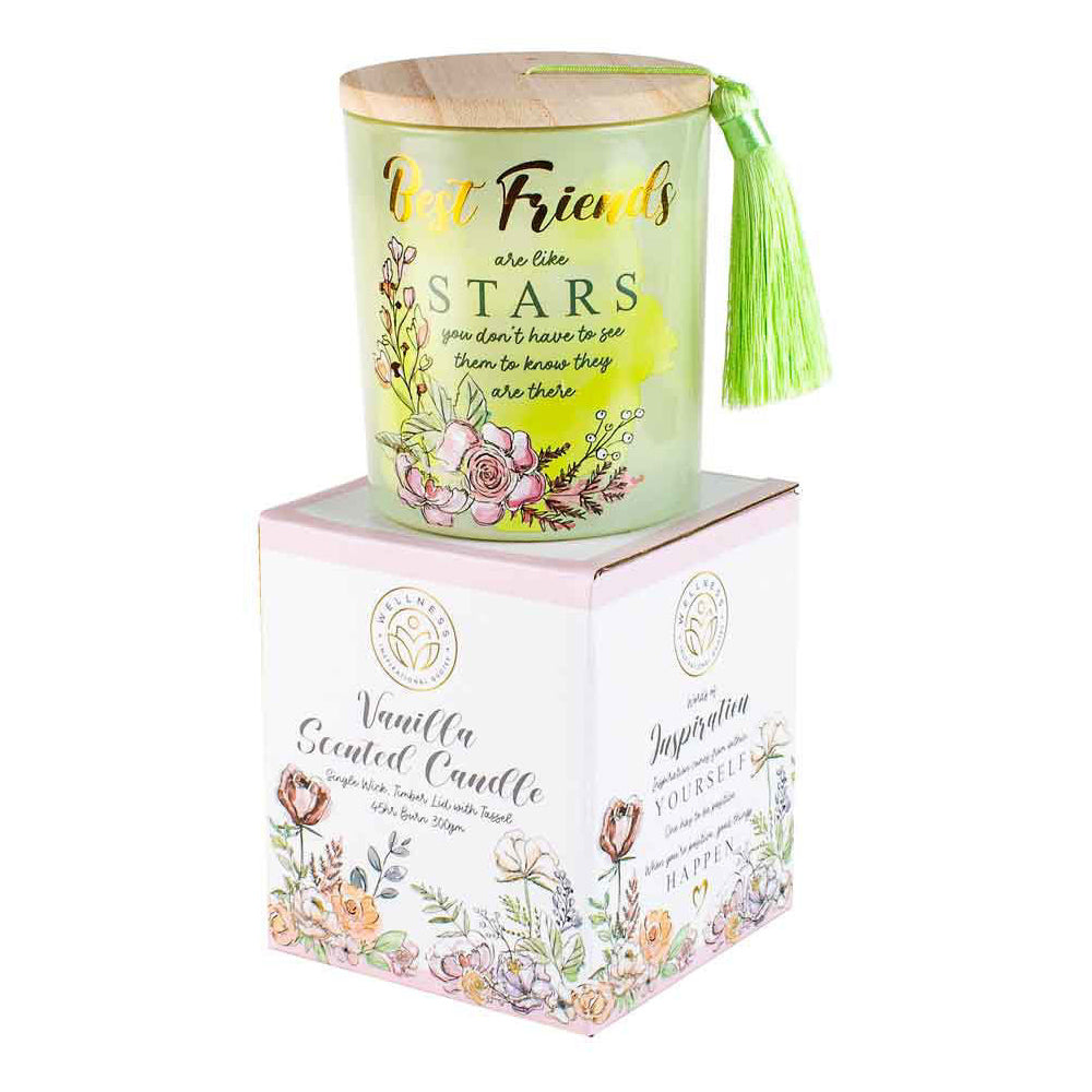 Best Friends 300g Vanilla Scented Candle w/ Wood Lid & Tassel - Green