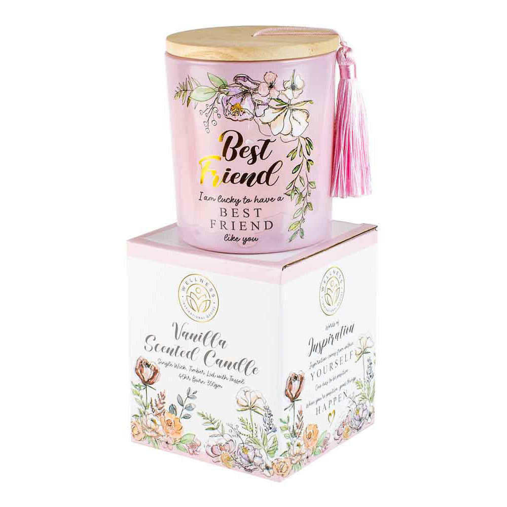 Best Friends 300g Vanilla Scented Candle w/ Wood Lid & Tassel - Pink