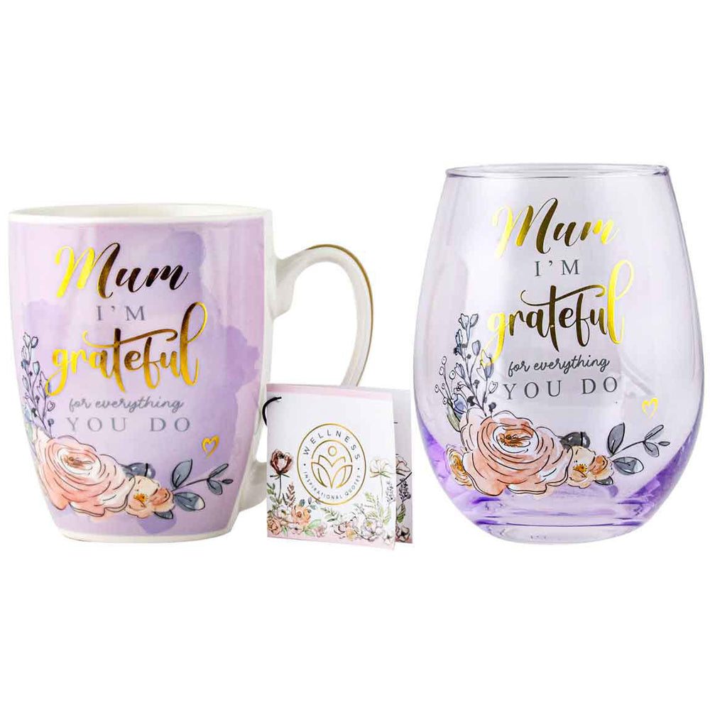 2pc Mum 400ml/600ml Mug & Stemless Wine Glass Set