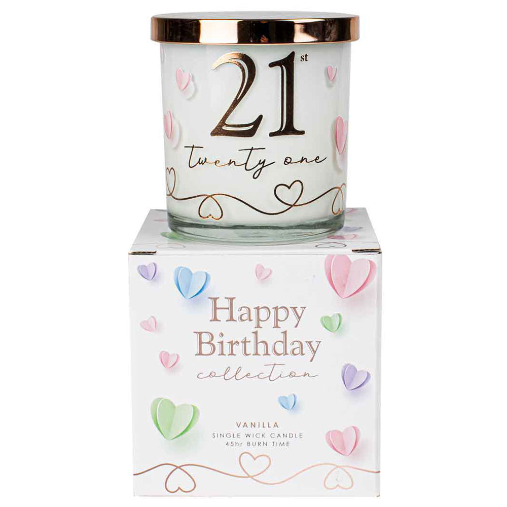 21st Birthday Party Vanilla Scented Candle Round White/Gold 9cm