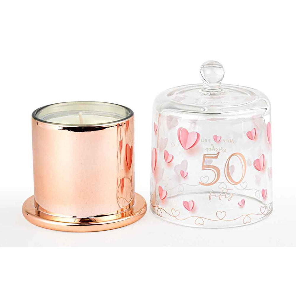 50th Paper Hearts Candle w/ Glass Cloche Vanilla Scent 45hr Burntime