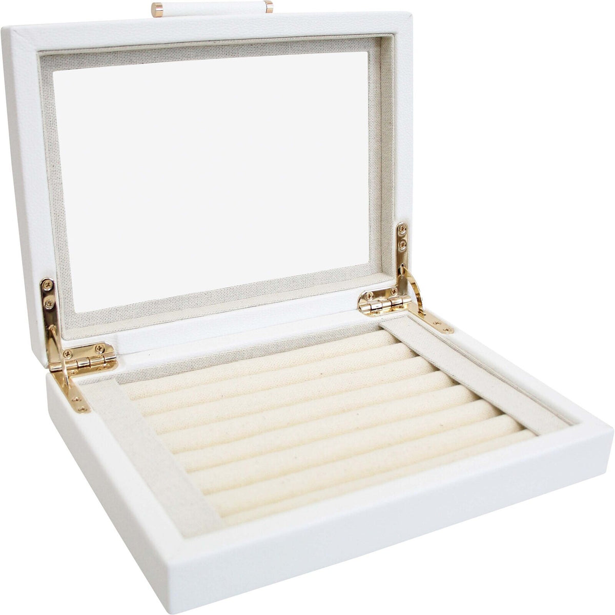 LVD MDF Glass 20x15.5cm Jewellery Ring Box Storage Rectangle - White