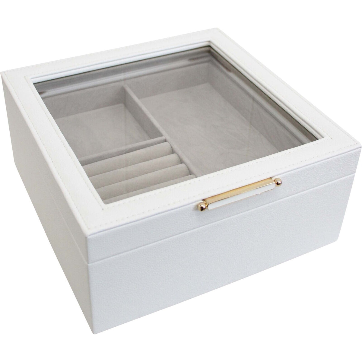 LVD MDF Glass 21x20.5cm Jewellery Box Storage Square - White