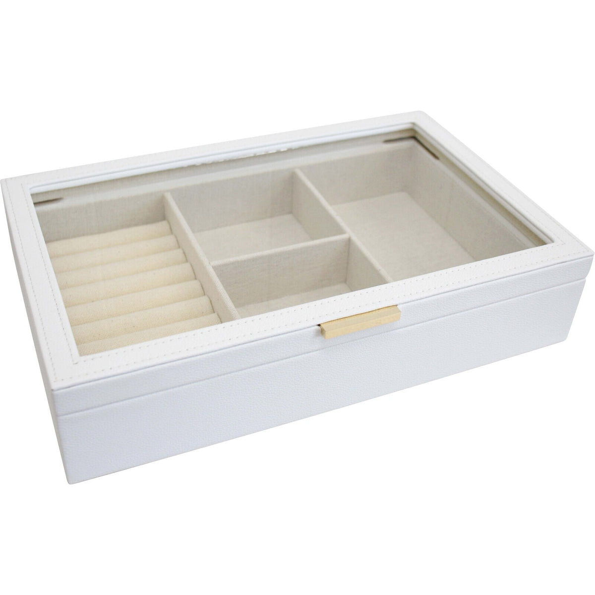 LVD MDF Glass 29.5x19cm Jewellery Box Storage Rectangle Large - White