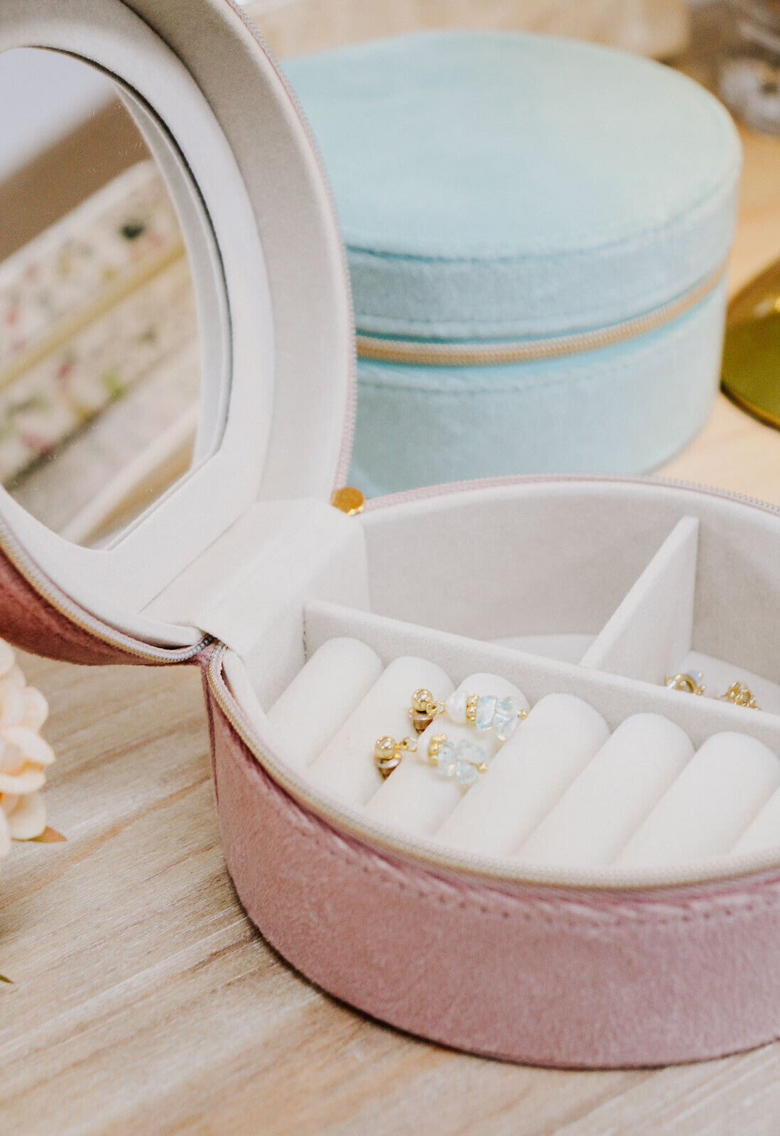 LVD MDF Glass 12.5x12cm Mini Jewellery Case Round - Ocean