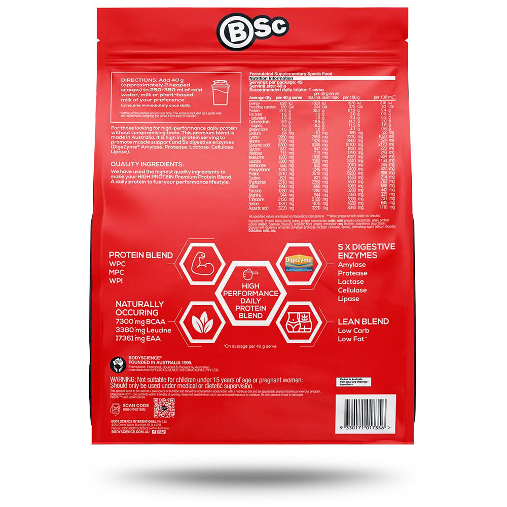BSc 27g High Protein Low Carb Powder Post Workout 20 Serves 800g Chocolate
