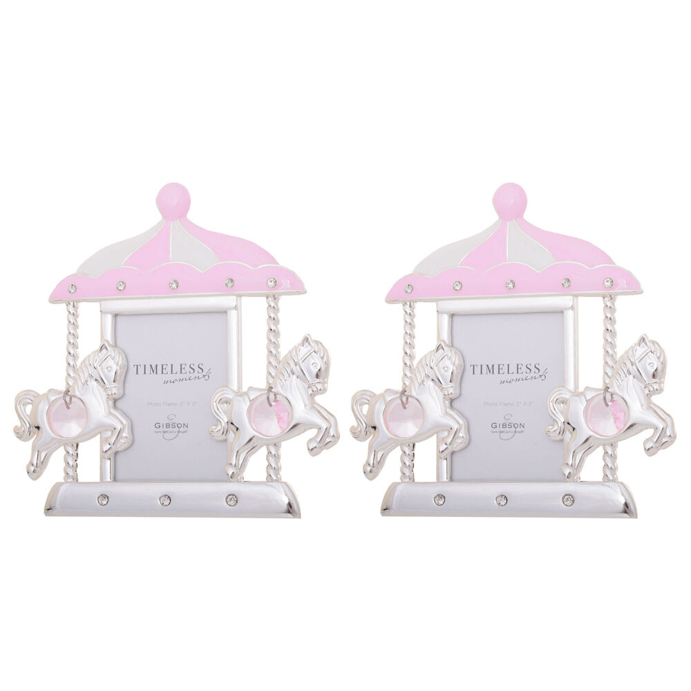 2PK Gibson Gifts Baby Girl Carousel Photo Frame 2x3'' Decor - Pink