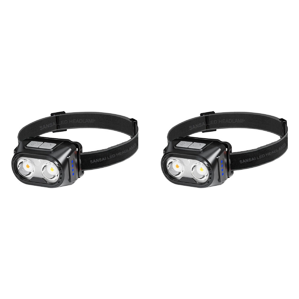 2PK Sansai Rechargeable Motion Sensor LED Headlamp w/ Adjustable Band 5.8x4x3.5cm