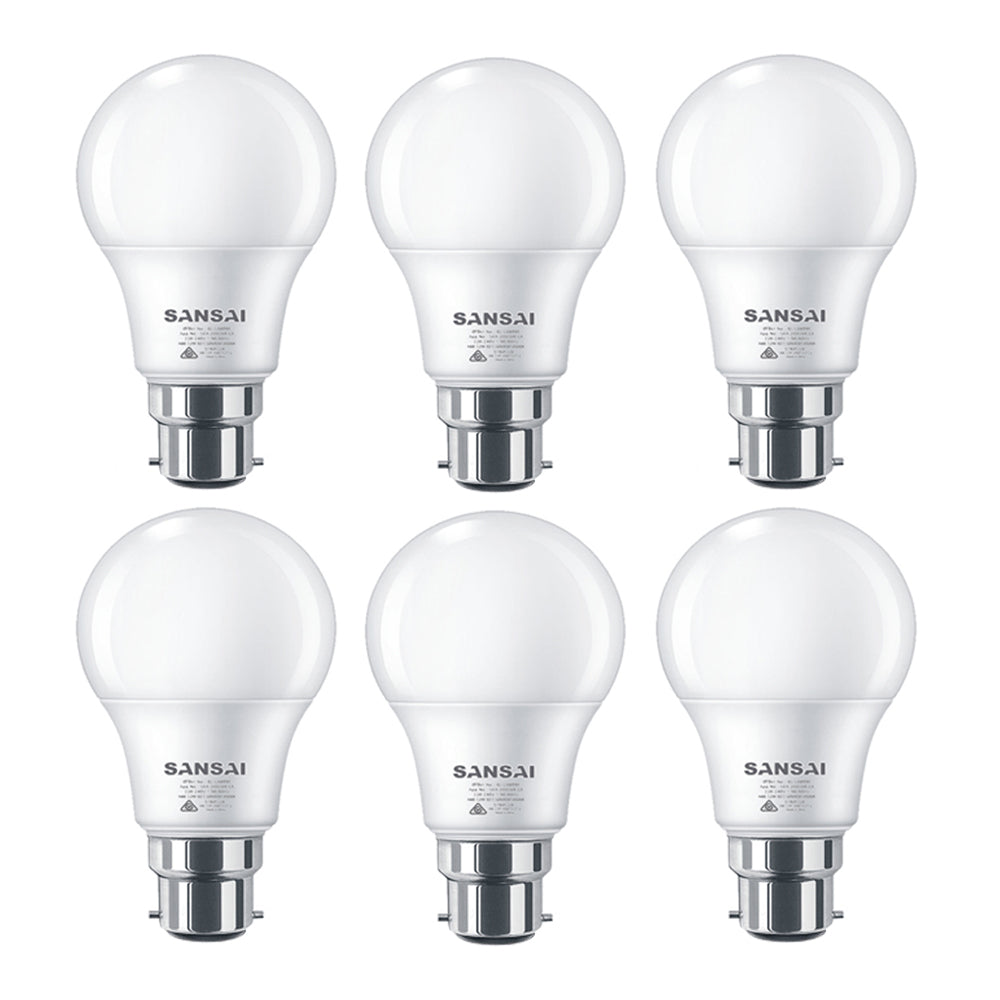 6PK Sansai LED Light Bulb A60 7W B22 Cool White