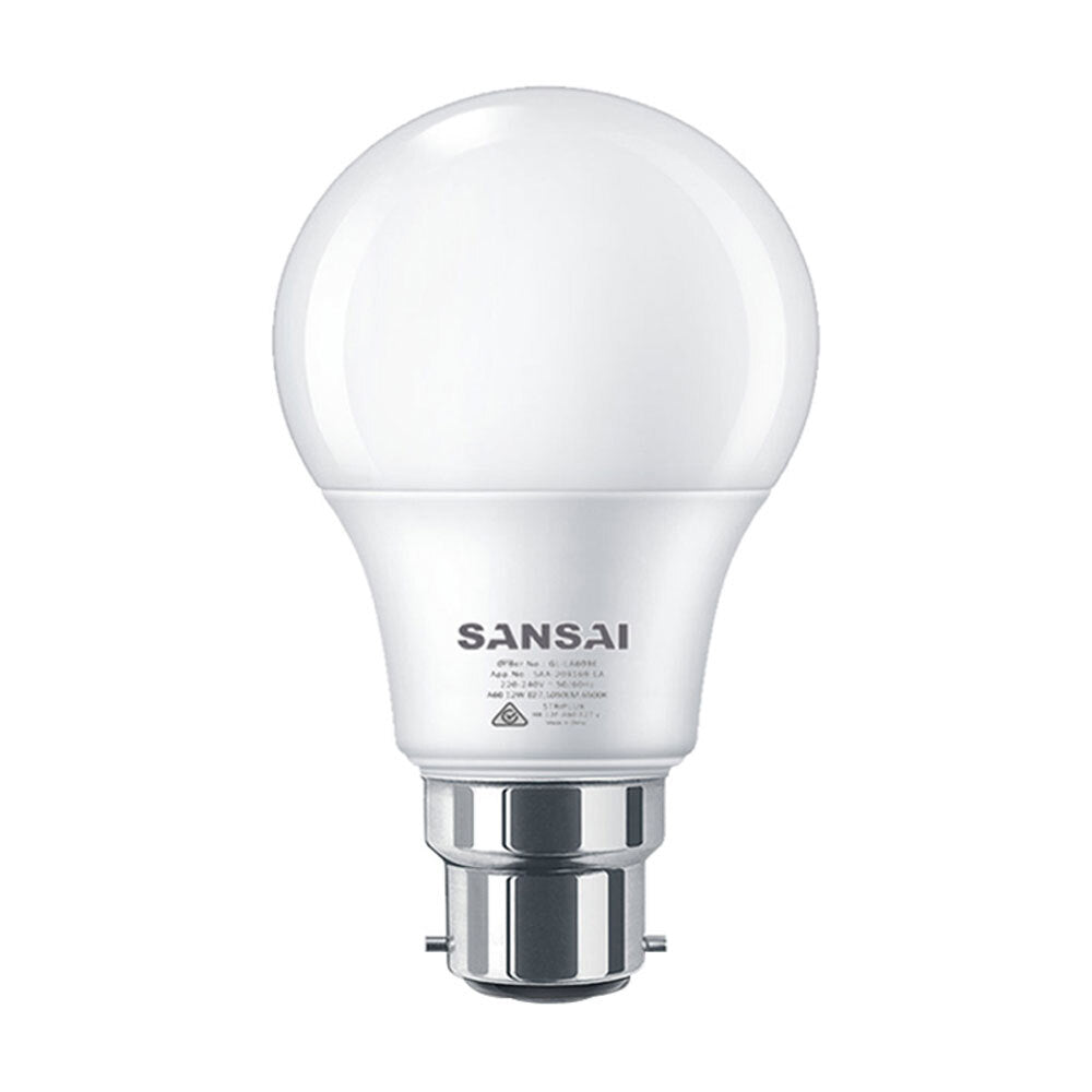 6PK Sansai LED Light Bulb A60 12W B22 Cool White