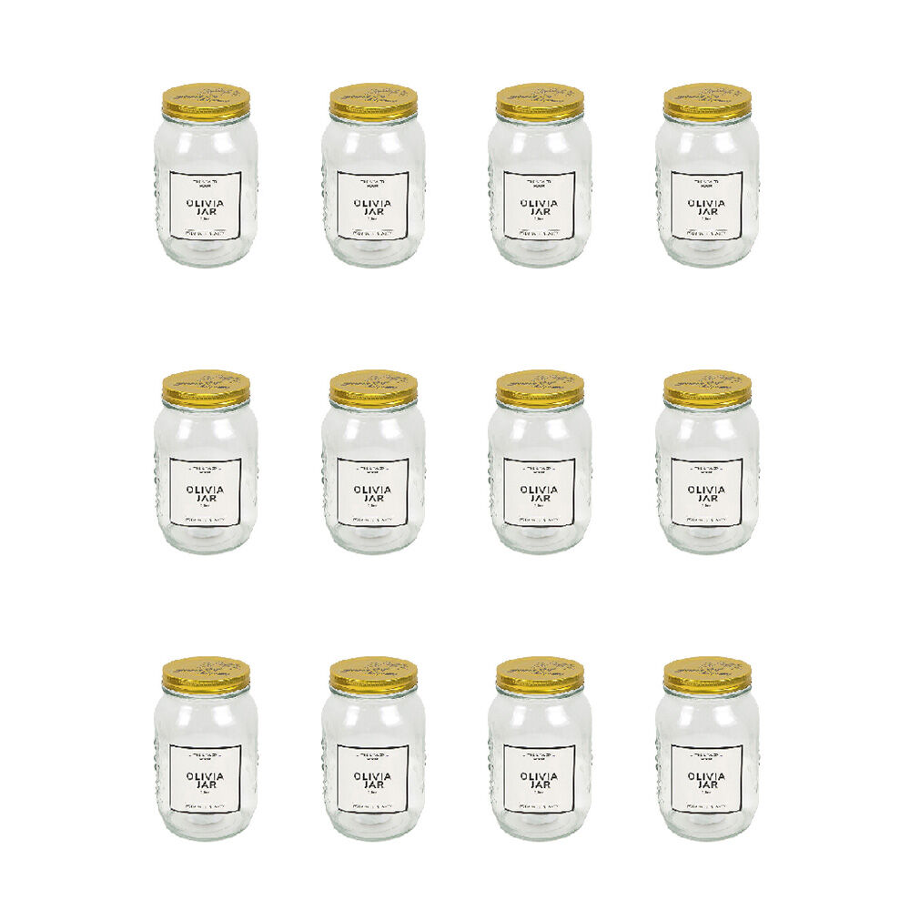 12PK The Styled Room 1000ml Glass Olivia Preserving Jar - Clear/Gold