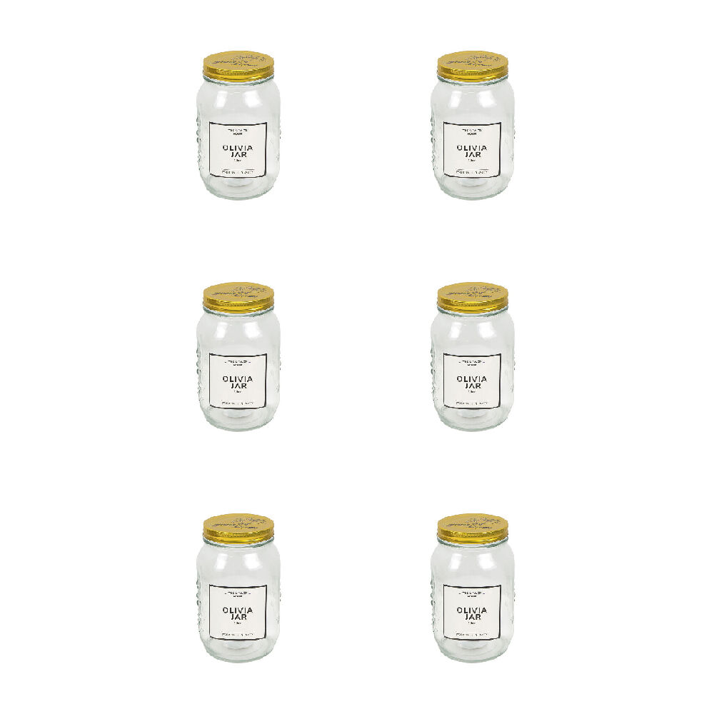 6PK The Styled Room 1000ml Glass Olivia Preserving Jar - Clear/Gold