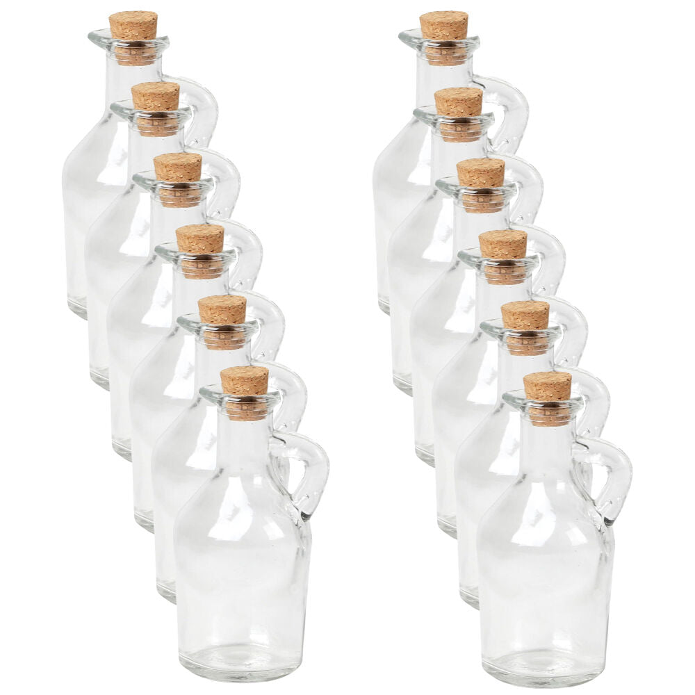 12PK Glass & Co Mini Round Push Cork Lid Storage Bottle Jug 175ml Clear