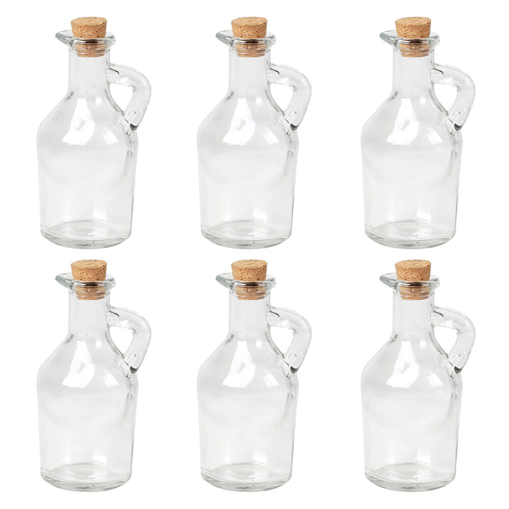 6PK Glass & Co Mini Round Push Cork Lid Storage Bottle Jug 175ml Clear