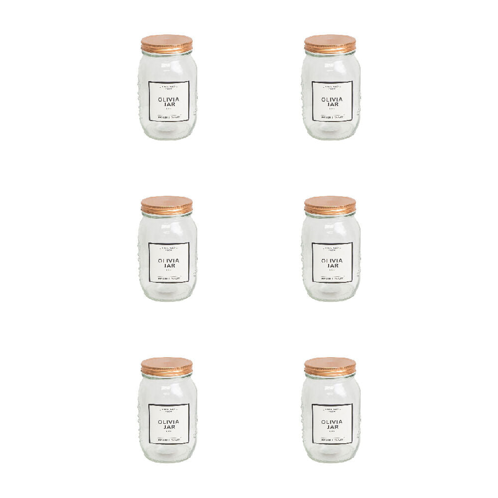 6PK The Styled Room 1000ml Olivia Glass Preserve Jar - Rose Gold