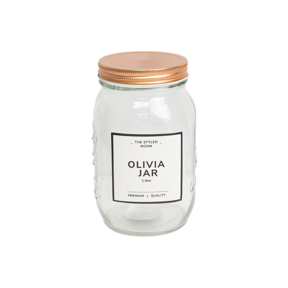 6PK The Styled Room 1000ml Olivia Glass Preserve Jar - Rose Gold