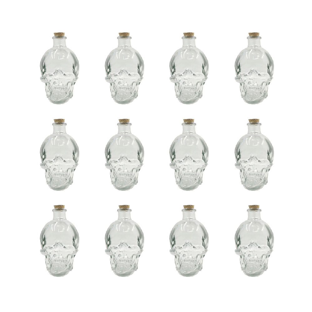 12PK Glass & Co 380ml Medium Glass Skull Drinking Bottle - Clear
