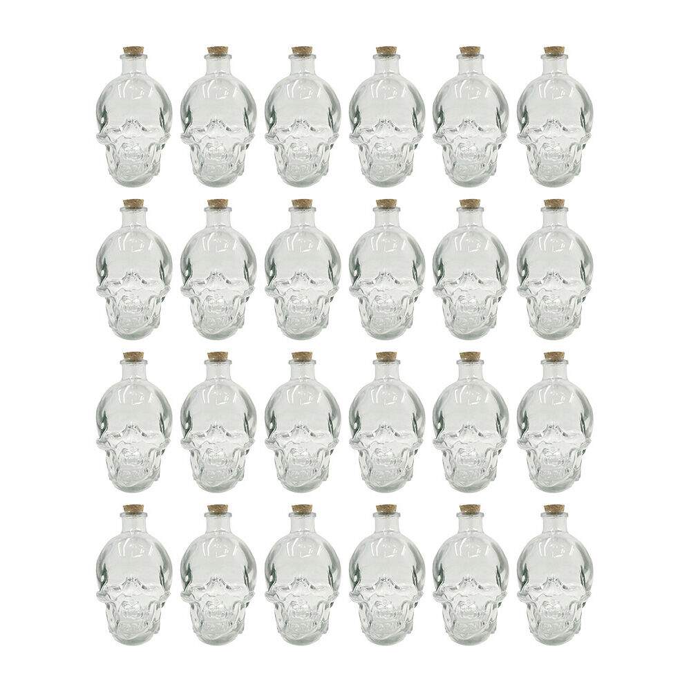24PK Glass & Co 380ml Medium Glass Skull Drinking Bottle - Clear