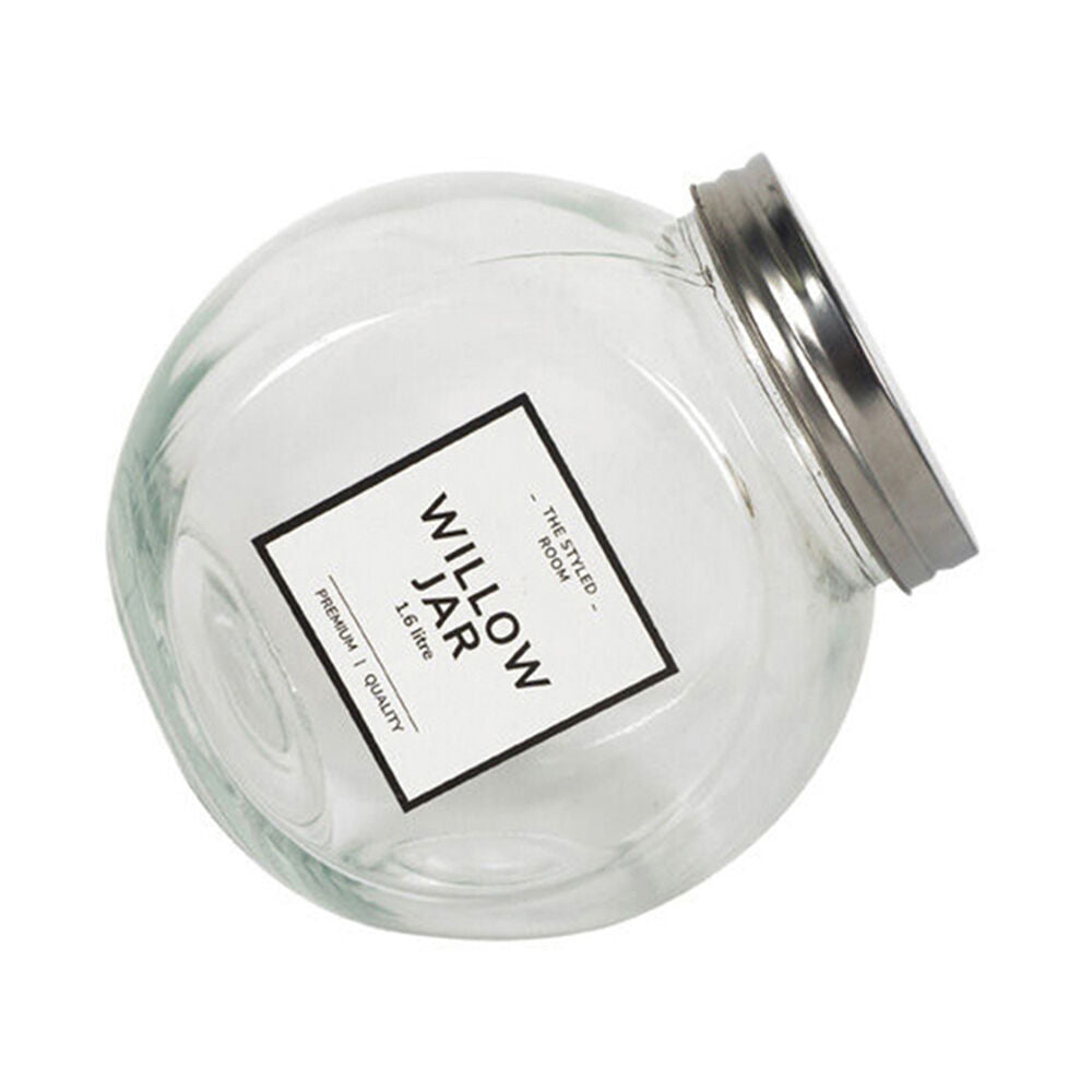 16PK Glass & Co Willow Premium Tilt Silver Screw Lid Storage Jar 1.6L Clear
