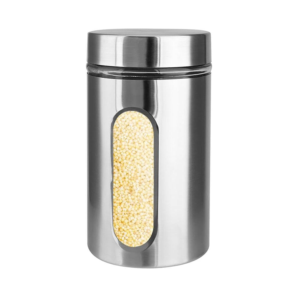 12PK Glass & Co Large Stainless Steel Window Canister Jar 1000ml Assorted