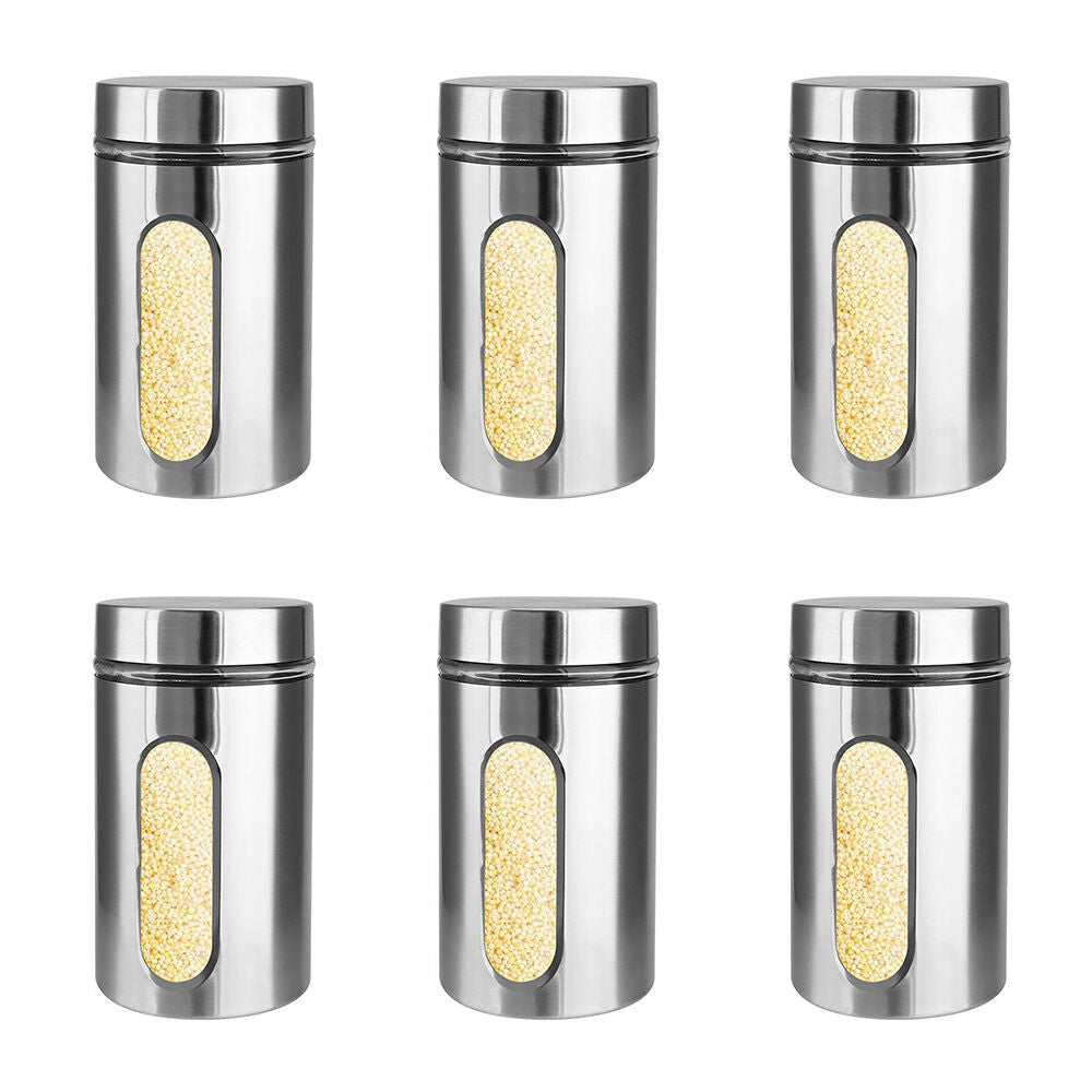 6PK Glass & Co Large Stainless Steel Window Canister Jar 1000ml Assorted