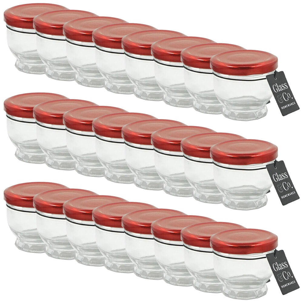 24PK Glass & Co Cleo Round Metallic Lid Jar Container 80ml Clear Assorted