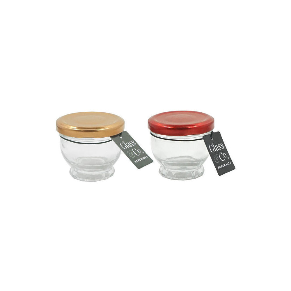 24PK Glass & Co Cleo Round Metallic Lid Jar Container 80ml Clear Assorted