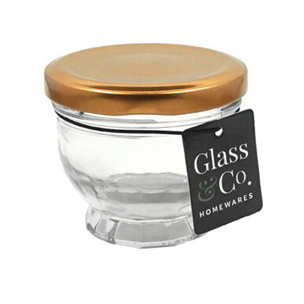 24PK Glass & Co Cleo Round Metallic Lid Jar Container 100ml Clear Assorted