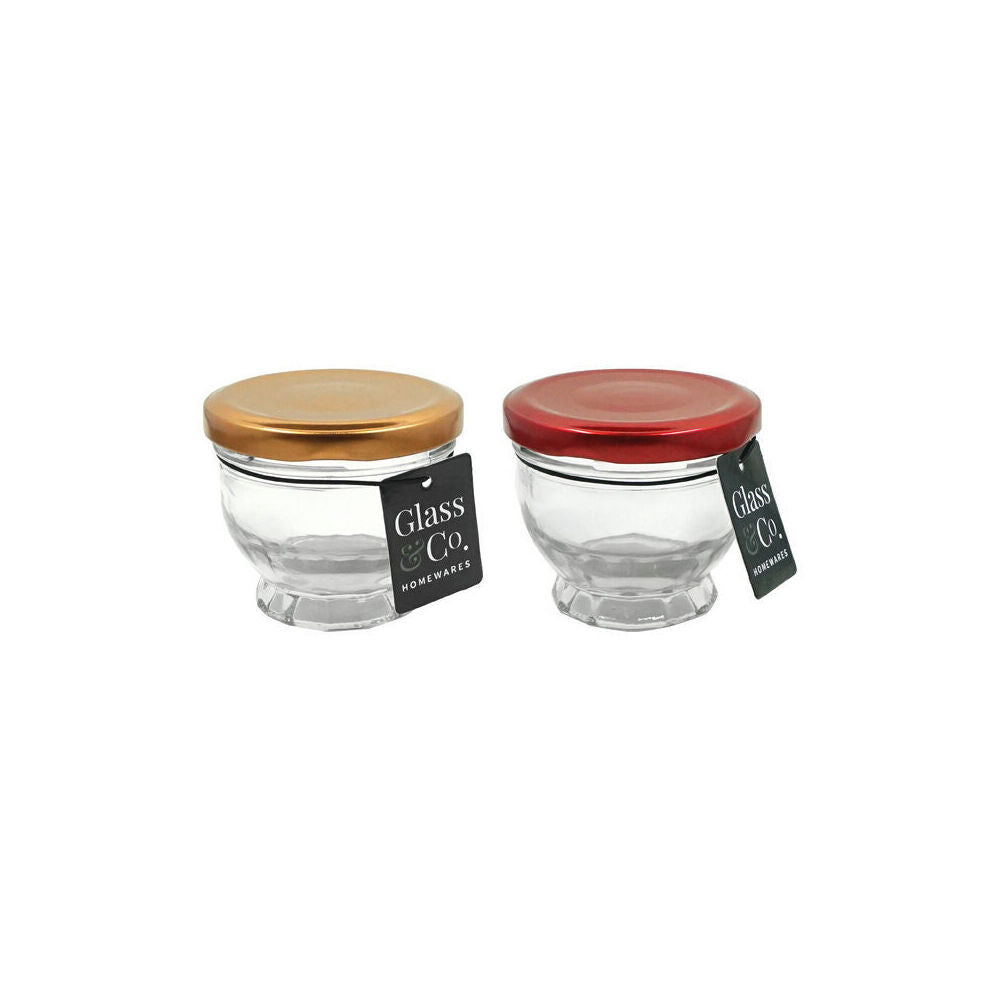 24PK Glass & Co Cleo Round Metallic Lid Jar Container 100ml Clear Assorted
