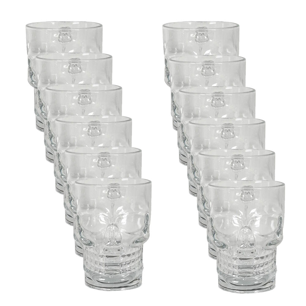 12PK Glass & Co Novelty Skeleton Skull Face Beer Drinking Cup 500ml Clear
