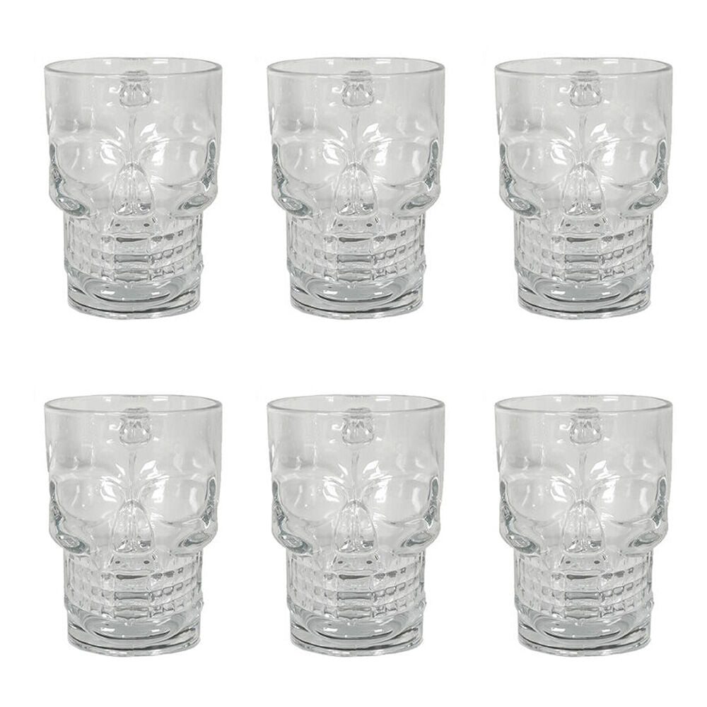 6PK Glass & Co Novelty Skeleton Skull Face Beer Drinking Cup 500ml Clear