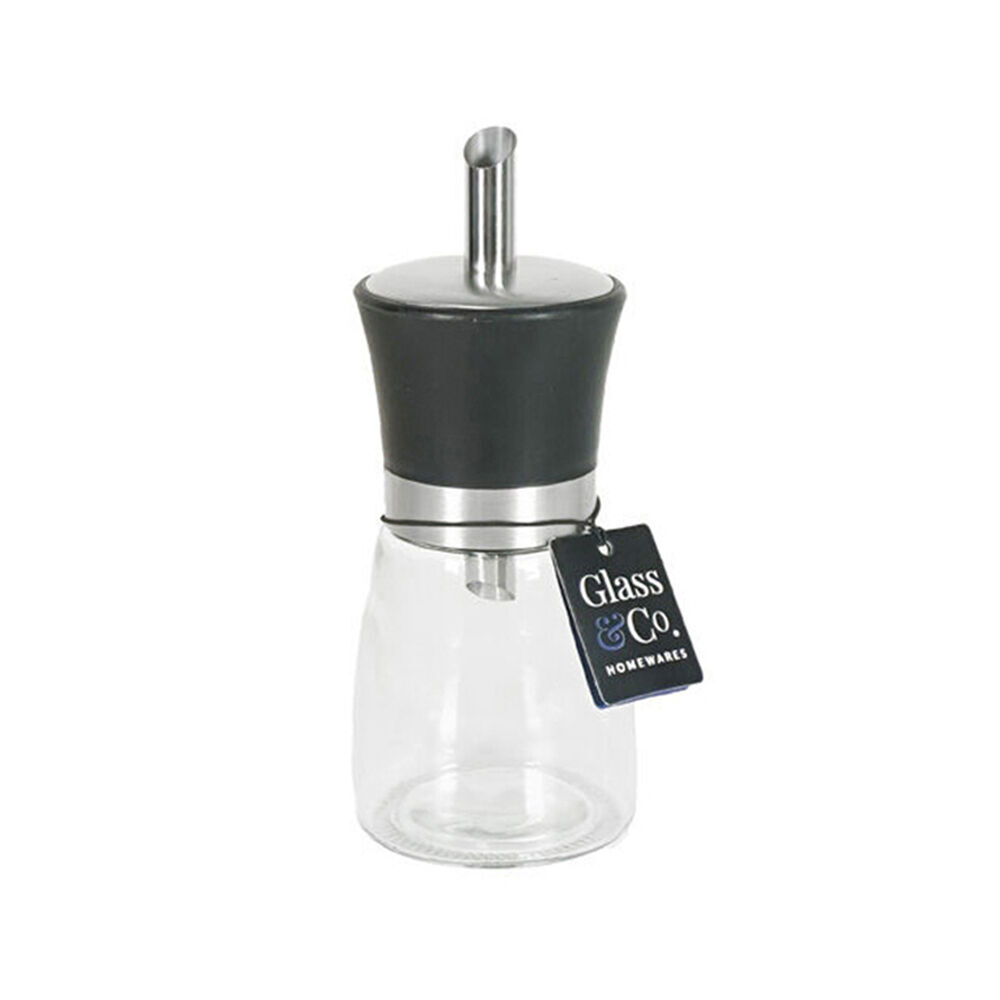 12PK Glass & Co Clear Sugar Pourer Dispenser Bottle 200ml Black/Silver