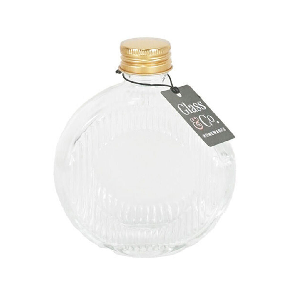 24PK Glass & Co Flat Round Gold Lid Bottle Storage Jar 210ml Clear