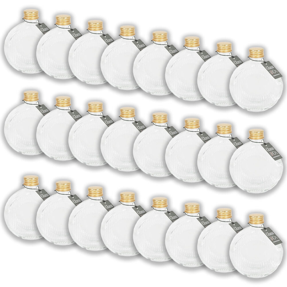 24PK Glass & Co Flat Round Gold Lid Bottle Storage Jar 210ml Clear