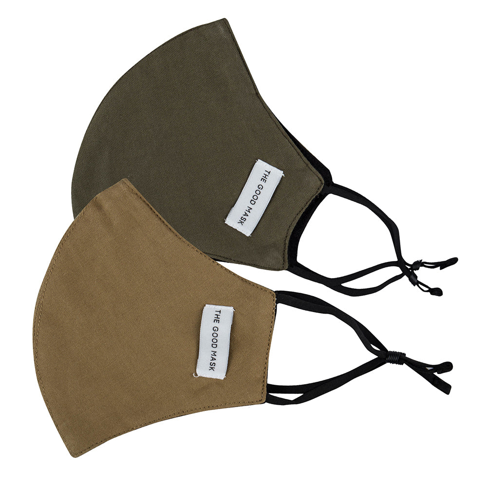 2PK The Good Brand Breathable 2 Ply Face Mask - Moss/Khaki